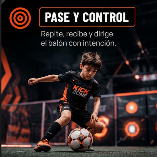 Tarjeta de Pase y control: repite, recibe y dirige el balón con intención.